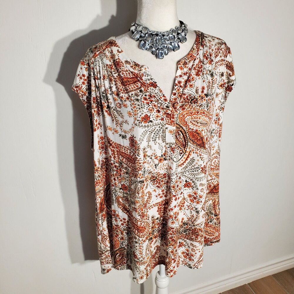 DANIEL RAINN BLOUSE WHITE/ORANGE RAYON/SPANDEX SIZE 2X